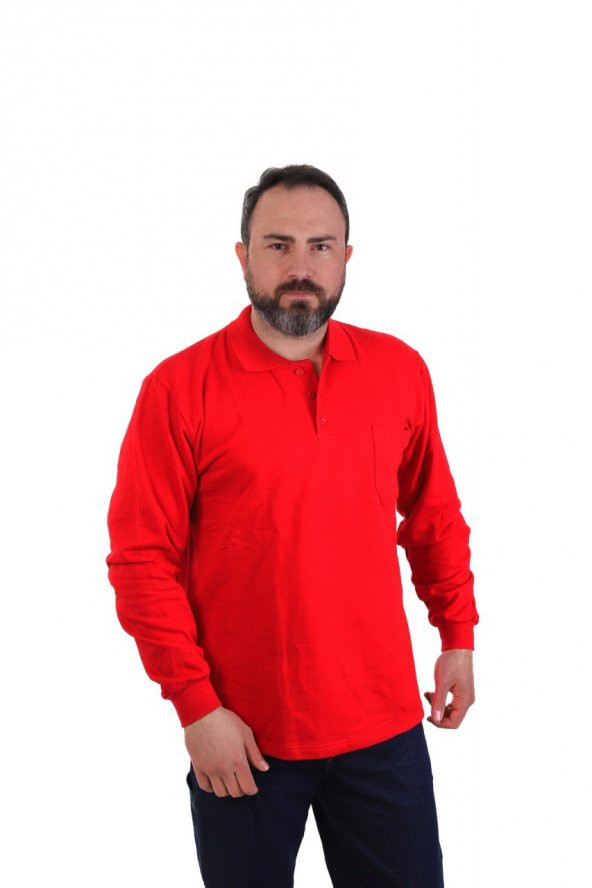 ESER - Polo Yaka Sweatshirt - Cepli - Kırmızı ürün görseli 1