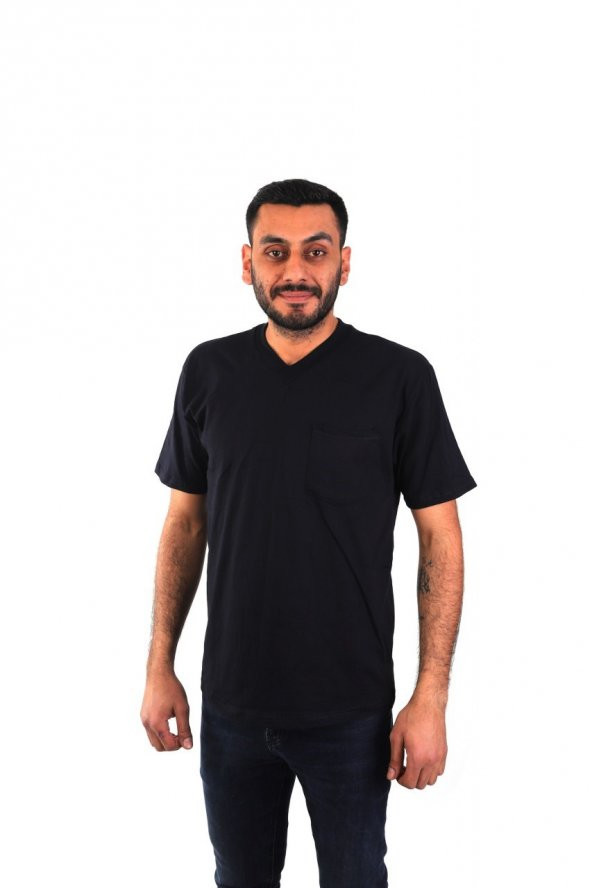 ESER - V Yaka Kısa Kol İş Tişörtü - Cepli - Regular Fit - Lacivert ürün görseli 1