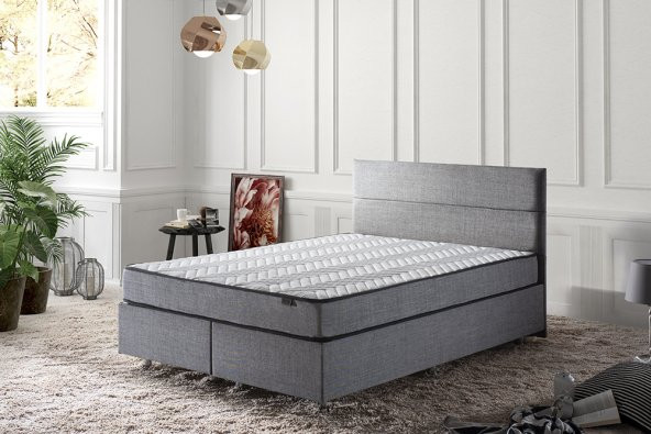 Niron Silver Yatak Baza Başlık Seti 150x200 Çift Kişilik Full Ortopedik Yatak Gri Keten Baza Başlık ürün görseli 1