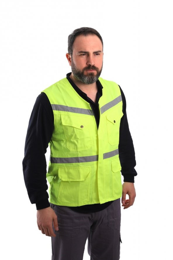 ESER - V Yaka Fosforlu Harman Kumaş Yelek - Sarı ürün görseli 1