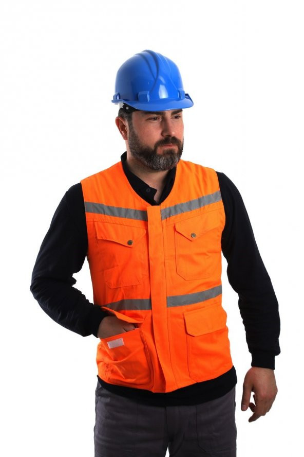 ESER - V Yaka Fosforlu Harman Kumaş Yelek - Turuncu ürün görseli 1