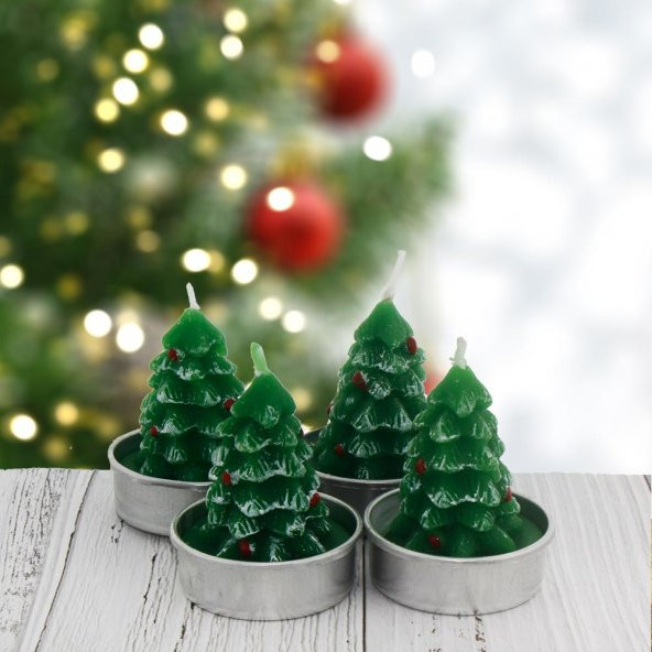 4 Adet 4cm Çam Ağacı Tealight Mum ürün görseli 1
