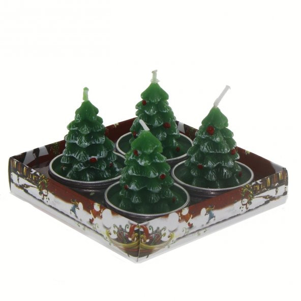 4 Adet 4cm Çam Ağacı Tealight Mum - Resim 2