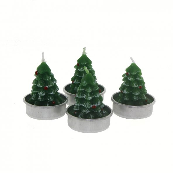 4 Adet 4cm Çam Ağacı Tealight Mum - Resim 3