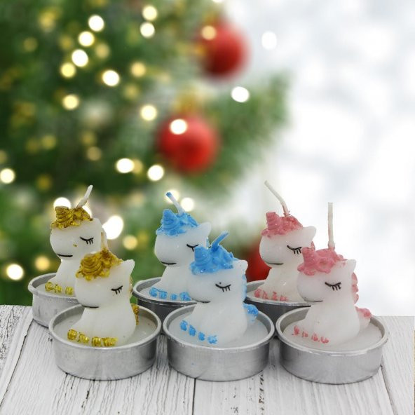6 Adet 4cm Unicorn At Tealight Mum ürün görseli 1