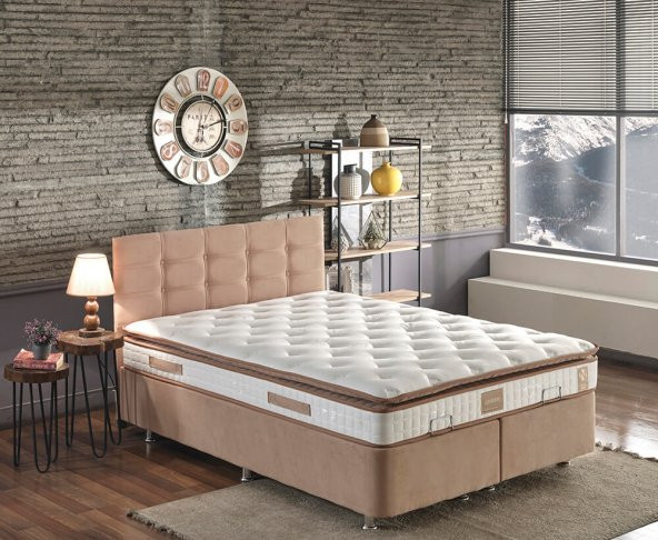 Niron Queen Çift Kişilik Pedli Yatak Baza Başlık Seti 180x200 Ortopedik Yatak Kumaş Baza ve Başlık ürün görseli 1