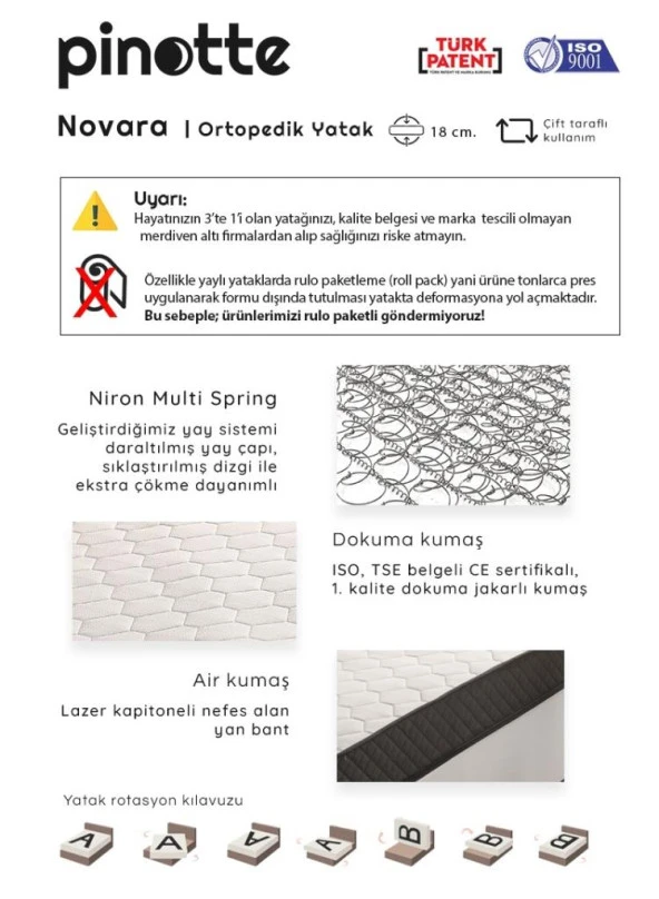 ÇİFT KİŞİLİK 150x200 cm ORTOPEDİK YATAK - Resim 2