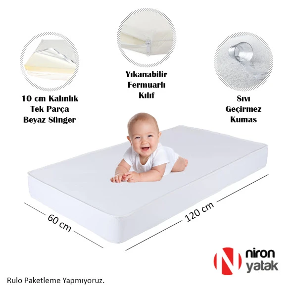 60x120 Bebek Yatağı - Yıkanabilir Sıvı Geçirmez Fermuarlı Yatak ürün görseli 1