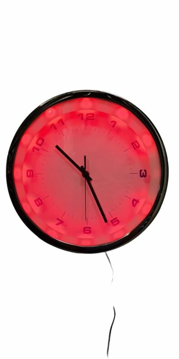 Eclips Kırmızı Led Işıklı 30 cm Duvar Saati Metal Çerçeveli CL30KR ürün görseli 1
