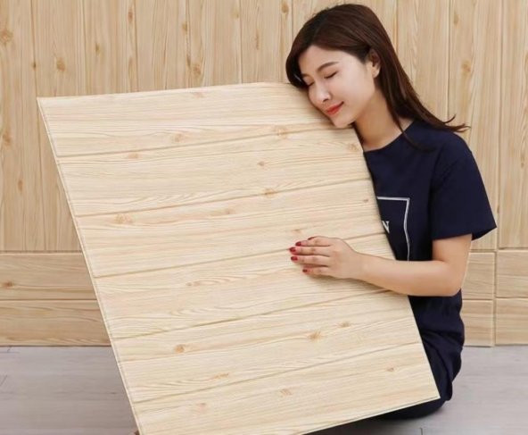 Renkli Duvarlar NW37 Bej Ahşap Kendinden Yapışkanlı 3D Dekoratif Duvar Paneli ürün görseli 1