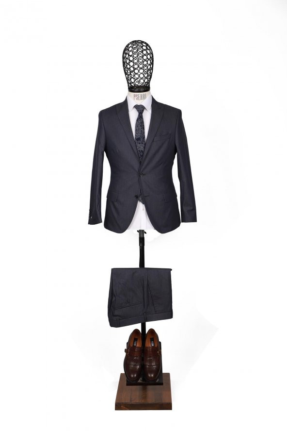 Slim Fit Pamuklu Gri Takım Elbise ürün görseli 1