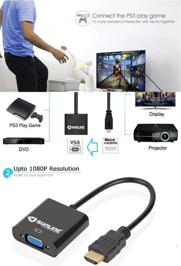 Sunline 170610 HDMI Mikro-VGA Dönüştürücü - Resim 2