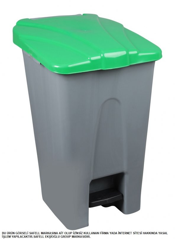 Safell Plastik Köşeli Pedallı Çöp Kovası 70 Lt - Tekerlekli - Pedallı Çöp Konteyneri - Gri Yeşil ürün görseli 1