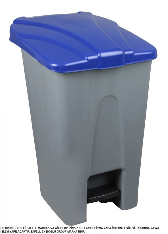 Safell Plastik Köşeli Pedallı Çöp Kovası 70 Lt - Tekerlekli - Pedallı Çöp Konteyneri - Gri Mavi ürün görseli 1