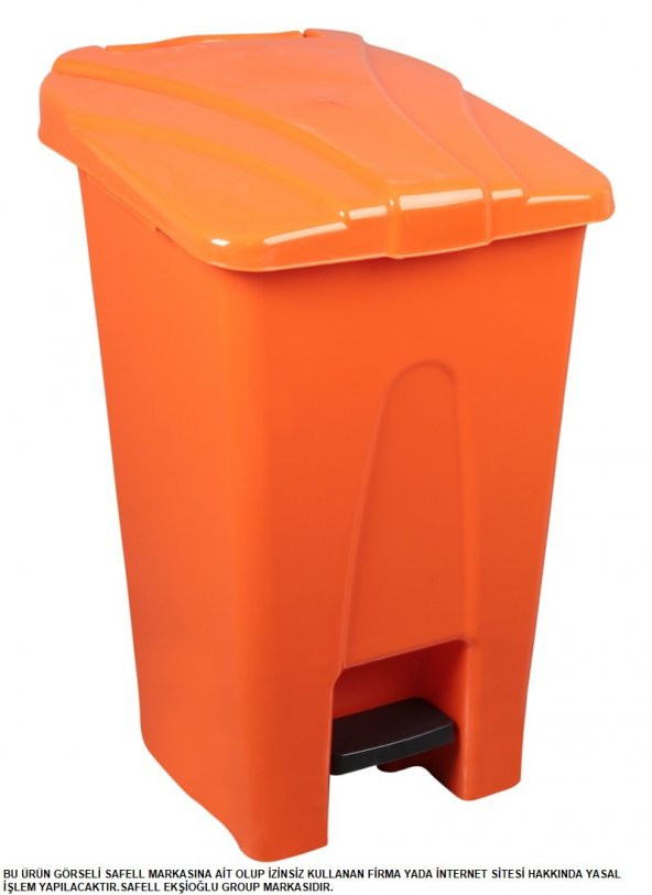 Safell Plastik Köşeli Pedallı Çöp Kovası 70 Lt - Tekerlekli - Pedallı Çöp Konteyneri - Turuncu ürün görseli 1