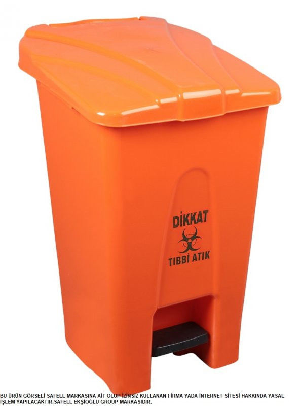 Safell Pedallı Tıbbi Atık Çöp Kovası 70 Lt - Tekerlekli - Tıbbi Atık Çöp Konteyneri - Turuncu ürün görseli 1