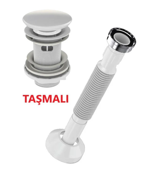 Lavabo Sifonu Clik-Clack Pup-Up Beyaz Seramik Kafa Taşmalı ürün görseli 1