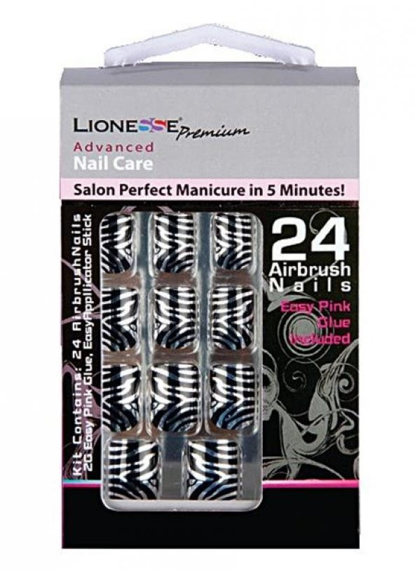 Lionesse Nail Care Salon Perfect 24 Adet Takma Tırnak M-65 Zebra Desen ürün görseli 1