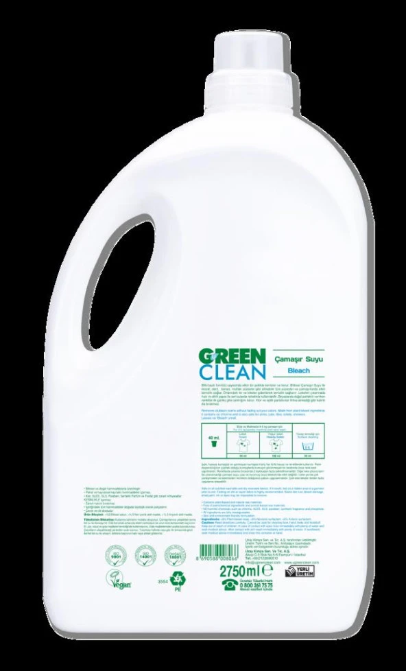 U Green Clean Bitkisel Çamaşır Suyu 2,75 Lt - Resim 2