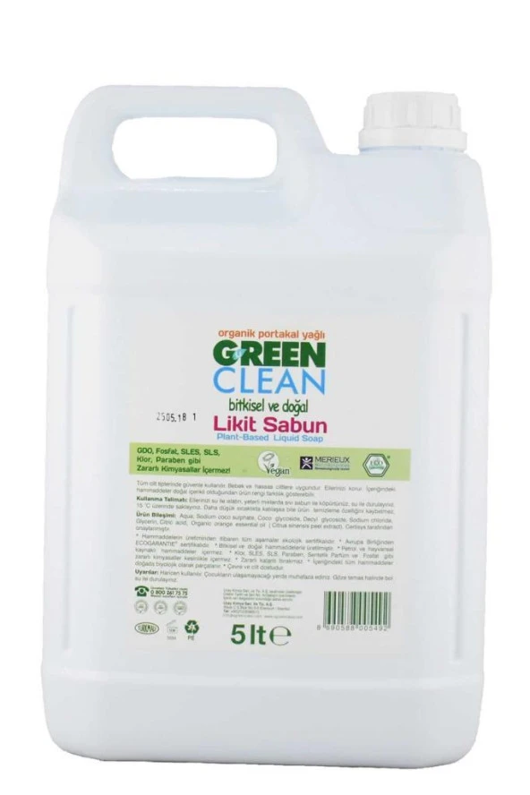 U Green Clean Organik Portakal Yağlı Bitkisel Likit Sabun 5 Lt ürün görseli 1