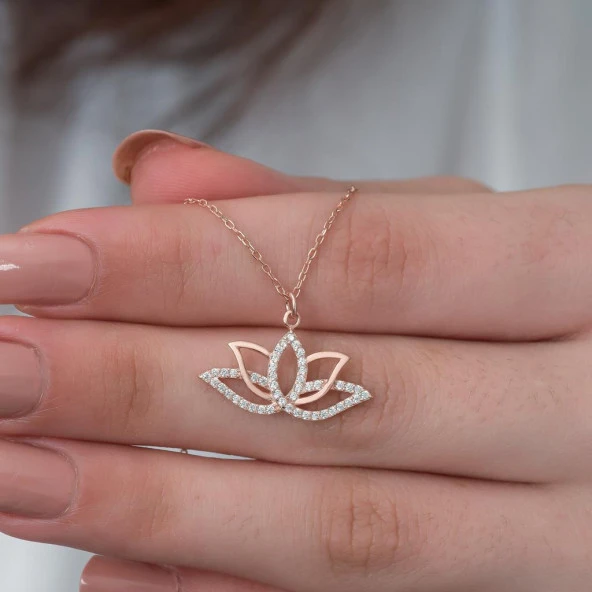 Lotus Çiçeği 925 Ayar Gümüş Kolye - Resim 2