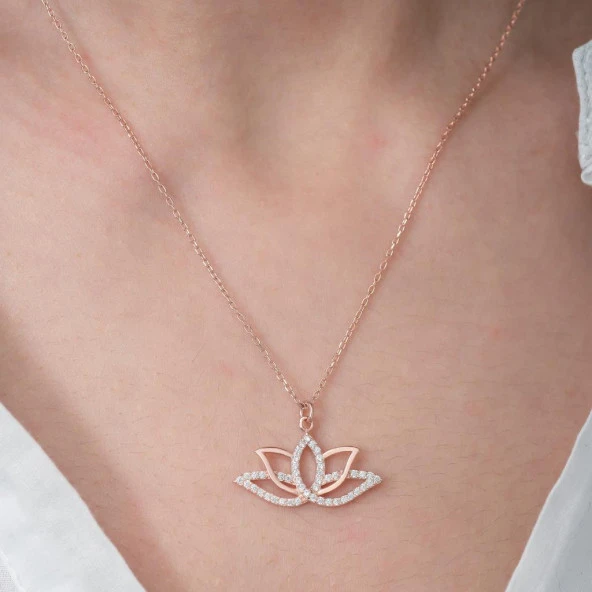 Lotus Çiçeği 925 Ayar Gümüş Kolye - Resim 3