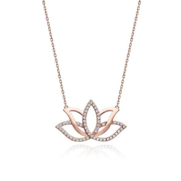 Lotus Çiçeği 925 Ayar Gümüş Kolye - Resim 6