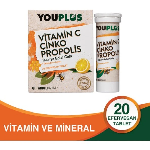 Youplus Vitamin C, Çinko & Propolis 20 Efervesan Tablet - Abdi İbrahim ürün görseli 1