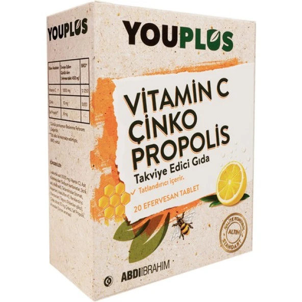 Youplus Vitamin C, Çinko & Propolis 20 Efervesan Tablet - Abdi İbrahim - Resim 2