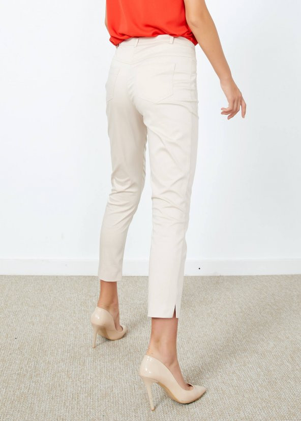 Kadın Bej Desenli Cepli Pantalon - Resim 4