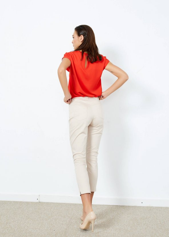 Kadın Bej Desenli Cepli Pantalon - Resim 5