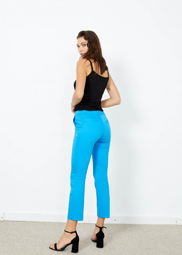 Kadın Mavi Cepli Pantalon - Resim 4