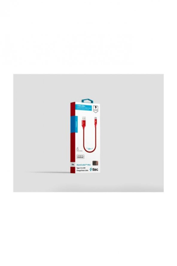 AlumiCable Mini 30cm Type C Şarj Kablosu-Kırmızı - Resim 2