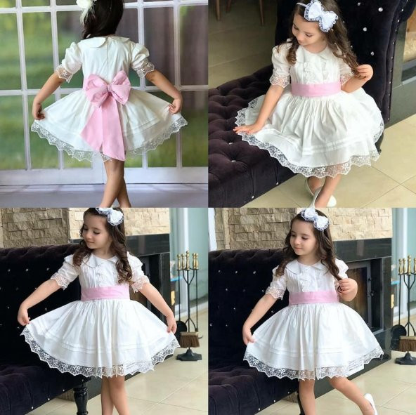 Kız Çocuk White Princess Bebe Yaka Elbise - Resim 3