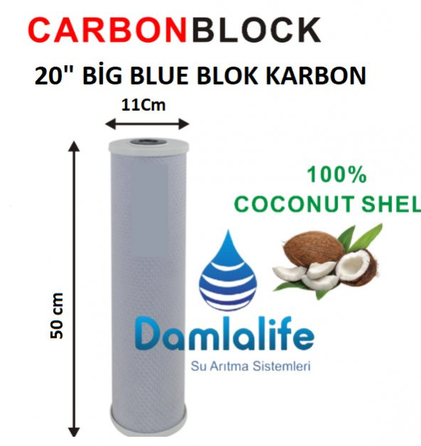 Damlalife 20" Inç Big Blue Jumbo 5 Micron Blok Karbon Filtre ürün görseli 1