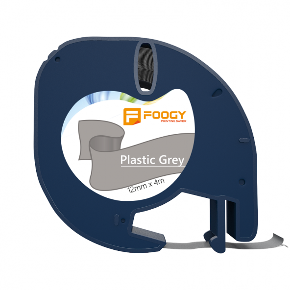 Foogy Dymo Letratag Muadili Thermal Plastik Şerit Etiket  Gri 12 mm x 4 mt ürün görseli 1