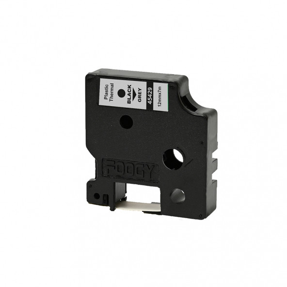 Foogy Dymo D1 Uyumlu Thermal Plastik Şerit Etiket Gri-Siyah 12 mm x 6 mt ürün görseli 1