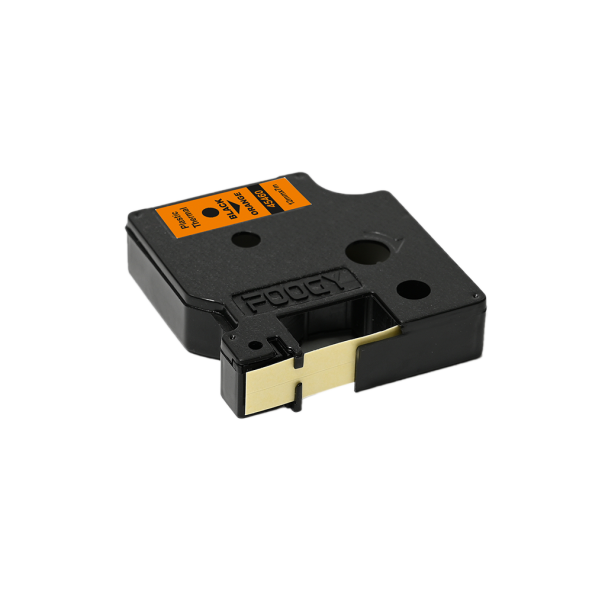 Foogy Dymo D1 Uyumlu Thermal Plastik Şerit Etiket Turuncu-Siyah 12mm x 7 mt ürün görseli 1