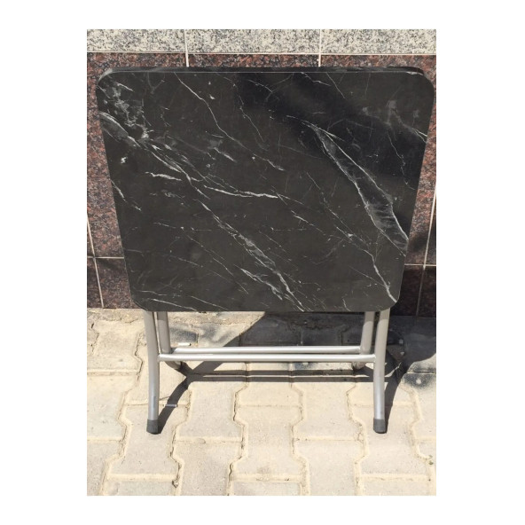 Siyah Mermer Desenli Katlanır Balkon Masası - 60x60 cm ürün görseli 1