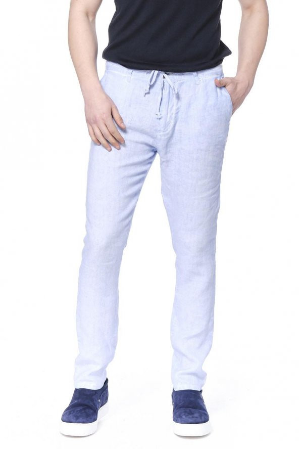 Erkek Regular Fit 100 Keten Bağcıklı Rahat Jogger Pantolon - Resim 5