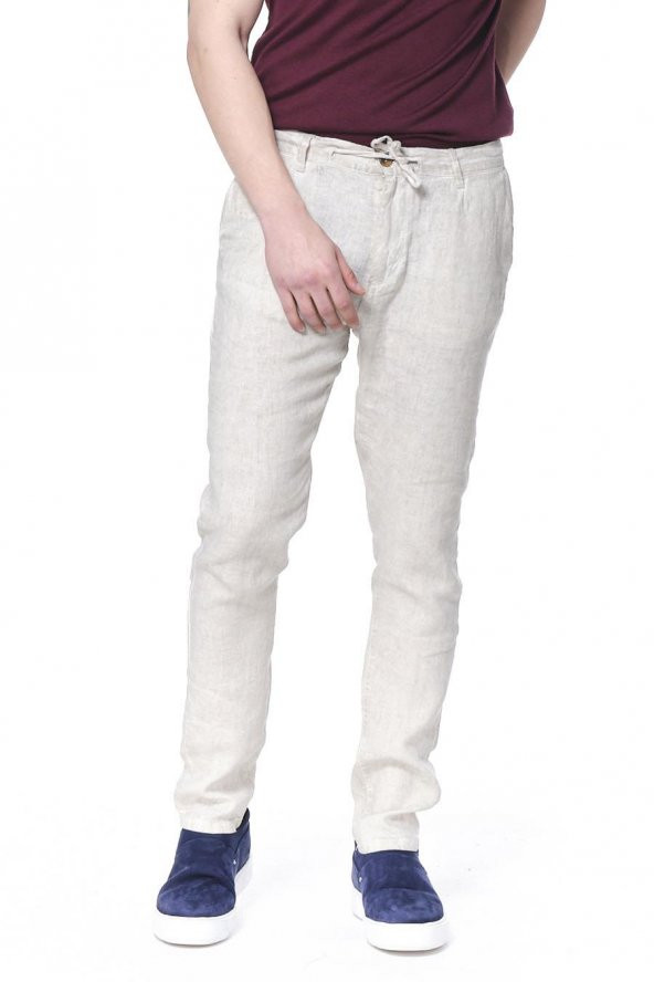 Erkek Regular Fit 100 Keten Bağcıklı Rahat Jogger Pantolon - Resim 6