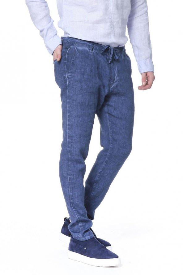 Erkek Regular Fit 100 Keten Bağcıklı Rahat Jogger Pantolon - Resim 7
