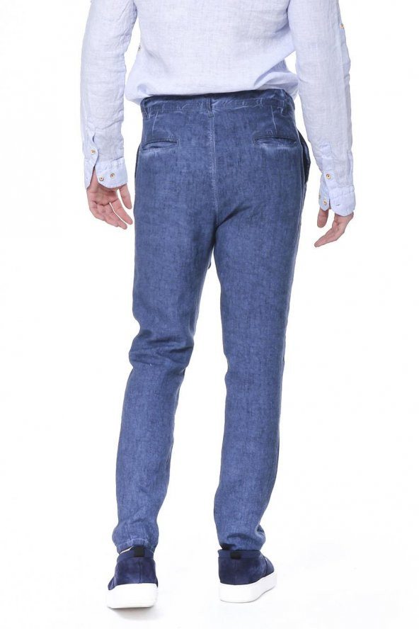 Erkek Regular Fit 100 Keten Bağcıklı Rahat Jogger Pantolon - Resim 8