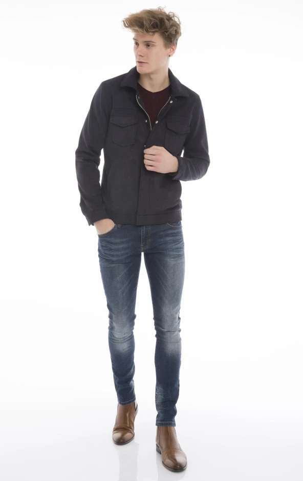 Erkek Slim Fit İçi Astarsız Cepli Baharlık Süet Kısa Mont - Resim 5