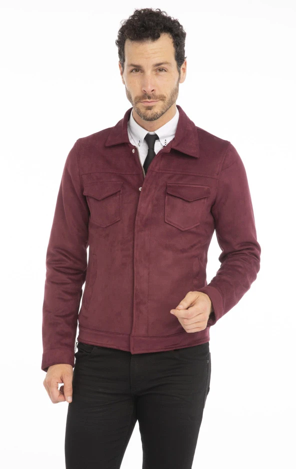 Erkek Slim Fit İçi Astarsız Cepli Baharlık Süet Kısa Mont - Resim 6