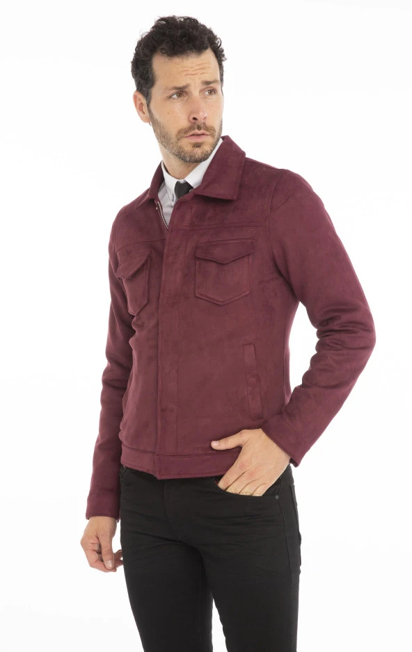 Erkek Slim Fit İçi Astarsız Cepli Baharlık Süet Kısa Mont - Resim 7