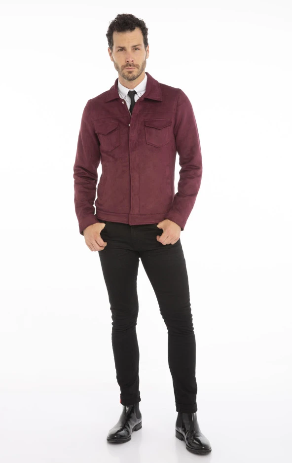 Erkek Slim Fit İçi Astarsız Cepli Baharlık Süet Kısa Mont - Resim 9