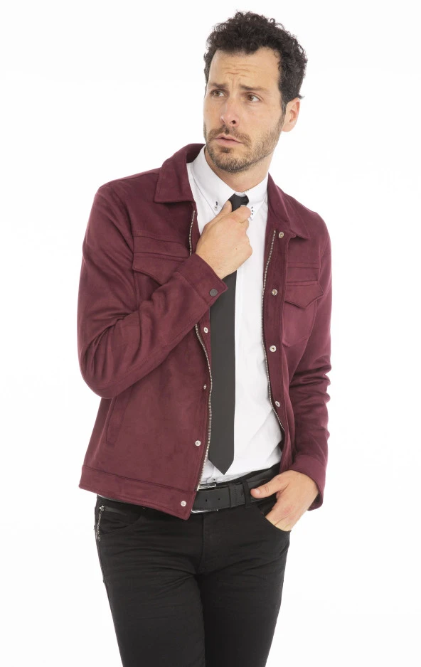Erkek Slim Fit İçi Astarsız Cepli Baharlık Süet Kısa Mont - Resim 10
