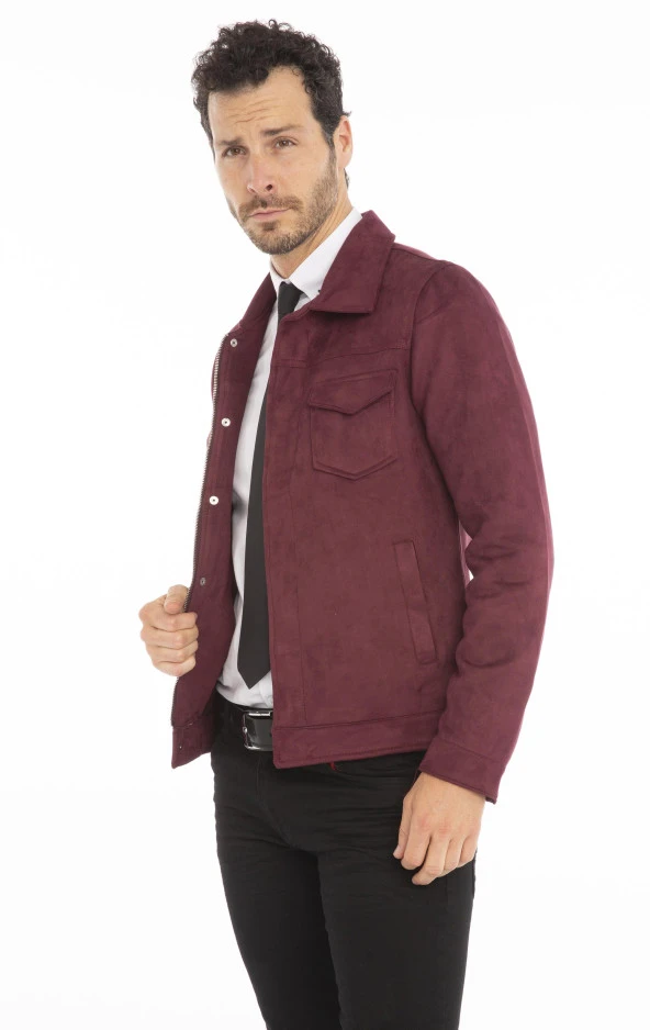 Erkek Slim Fit İçi Astarsız Cepli Baharlık Süet Kısa Mont - Resim 11