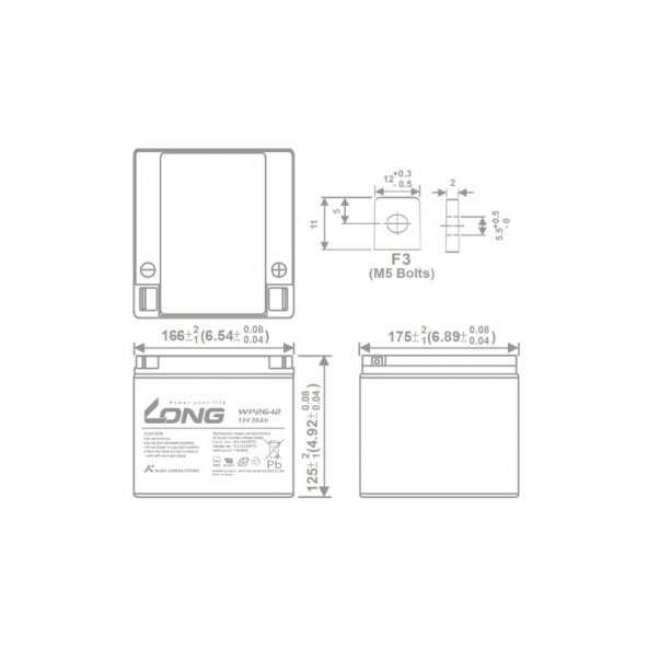 LONG 12Volt 26Ah Kuru Tip Akü - Resim 2